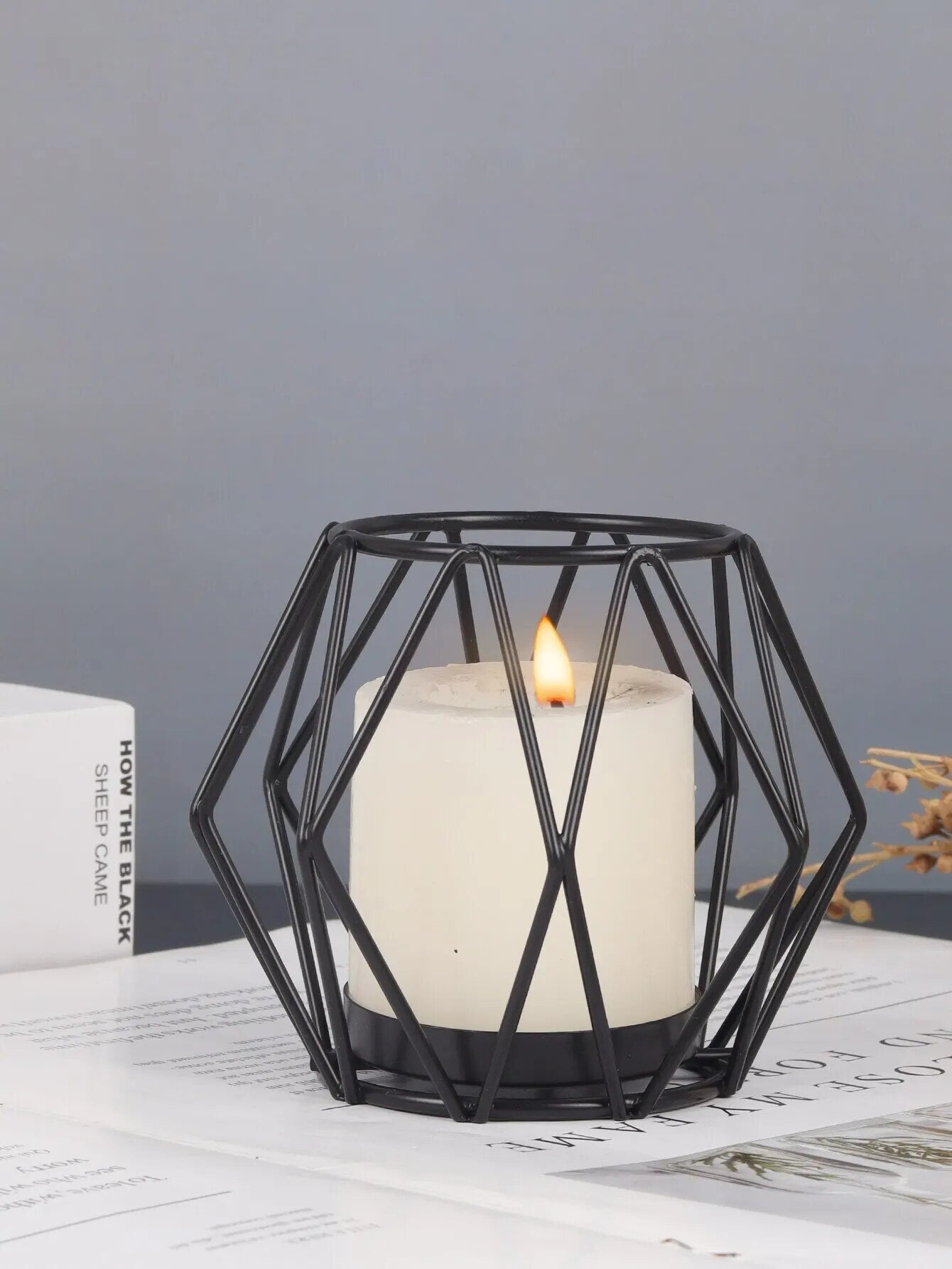 Geometric Black Iron Candle Holder