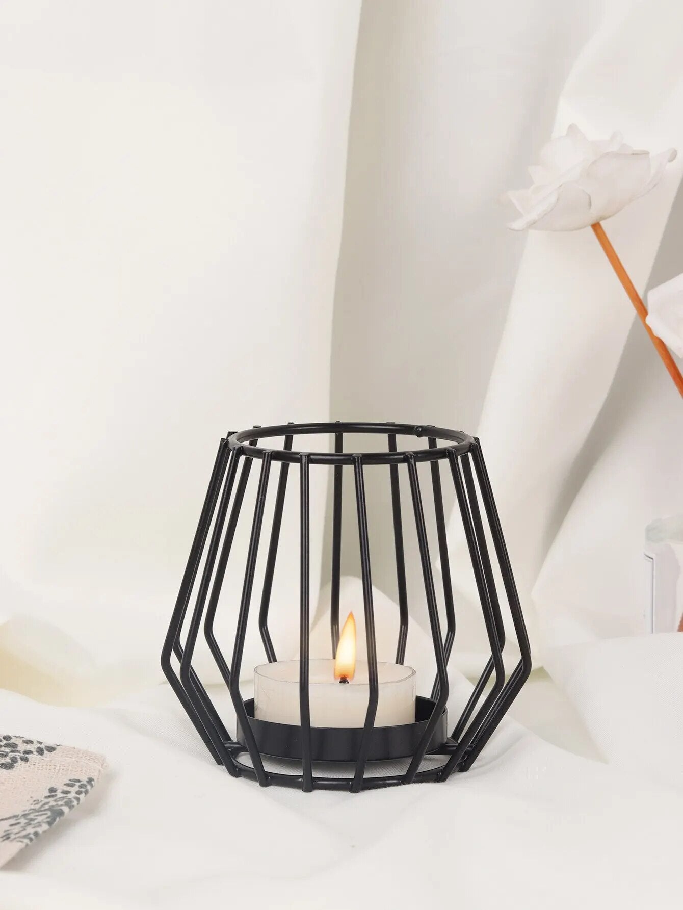 Geometric Black Iron Candle Holder