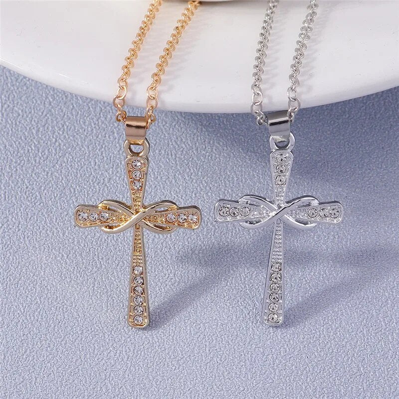 Diamanté Cross Necklace Unisex