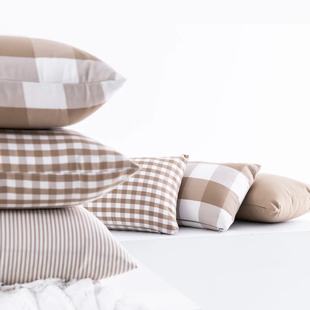 Cream Checkered Cushion Covers