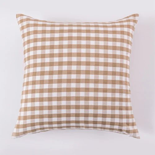 Cream Shade Checked and Striped Cushion Cases