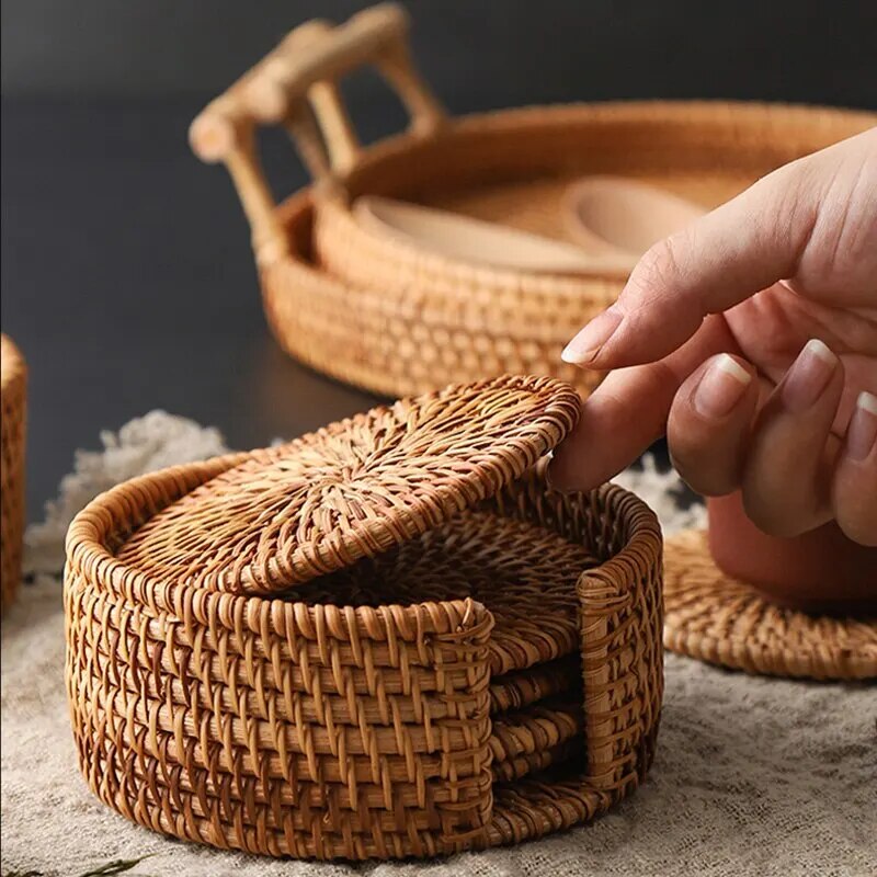 6pc Rattan Drink Coasters