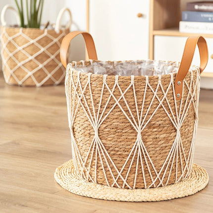 Net Pocket Rattan Storage Basket