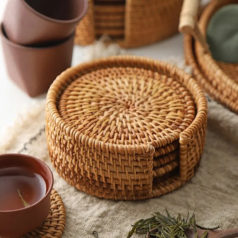 6pc Rattan Drink Coasters