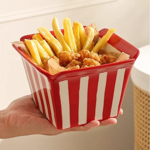 French Fries Box Ceramic Striped Bowl