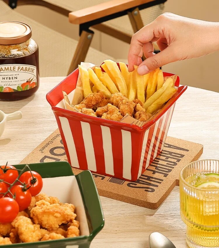 French Fries Box Ceramic Striped Bowl