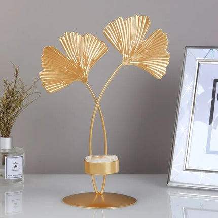 Golden Ginkgo Leaf Candle Holder