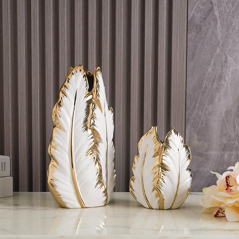 Leaf Gold & Silver Ceramic Vases