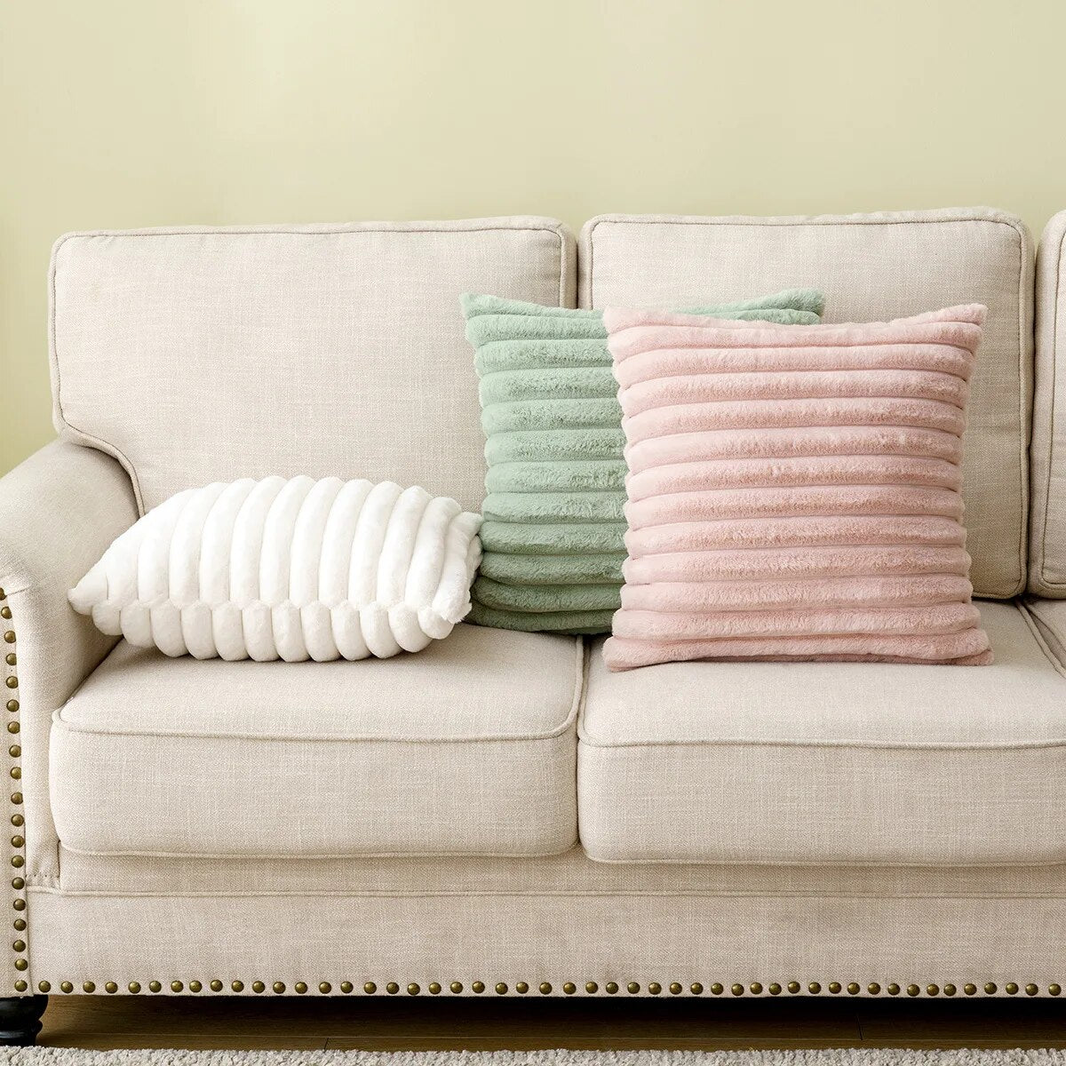 Ribbed Plush Square Cushion Cover