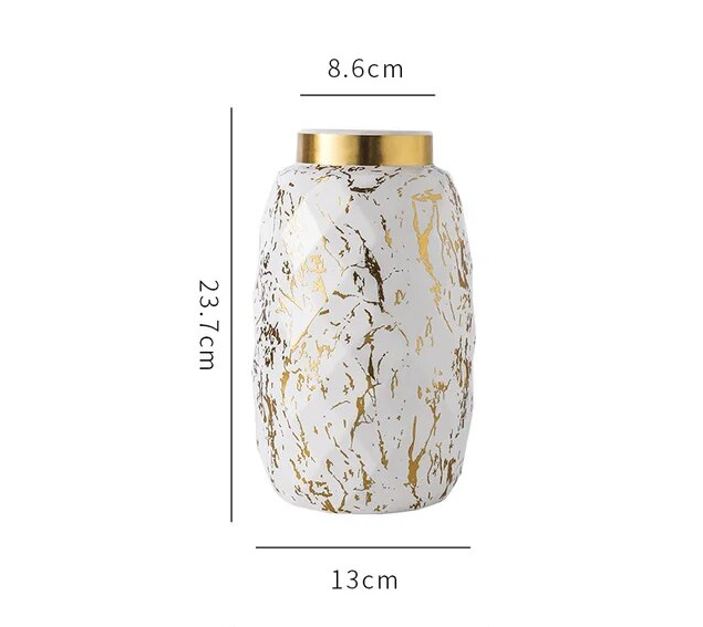 Marble Pattern Ceramic Gold Lid Vase