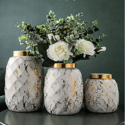 Marble Pattern Ceramic Gold Lid Vase