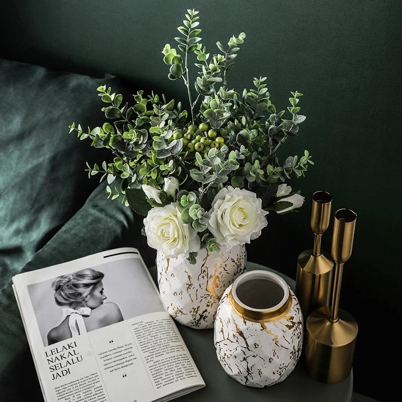 Marble Pattern Ceramic Gold Lid Vase