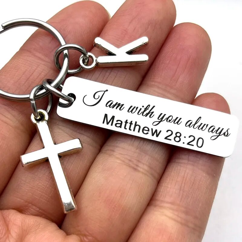 Matthew 28:20 + Initial Laser Engraved Scripture Key Chain