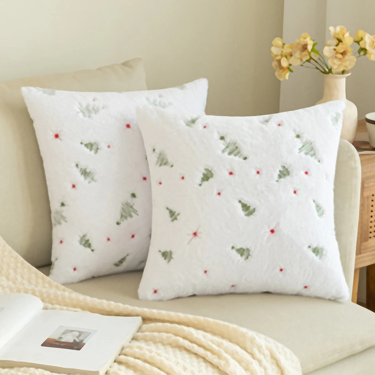 Tousled Christmas Tree Embroided Cushion Cover