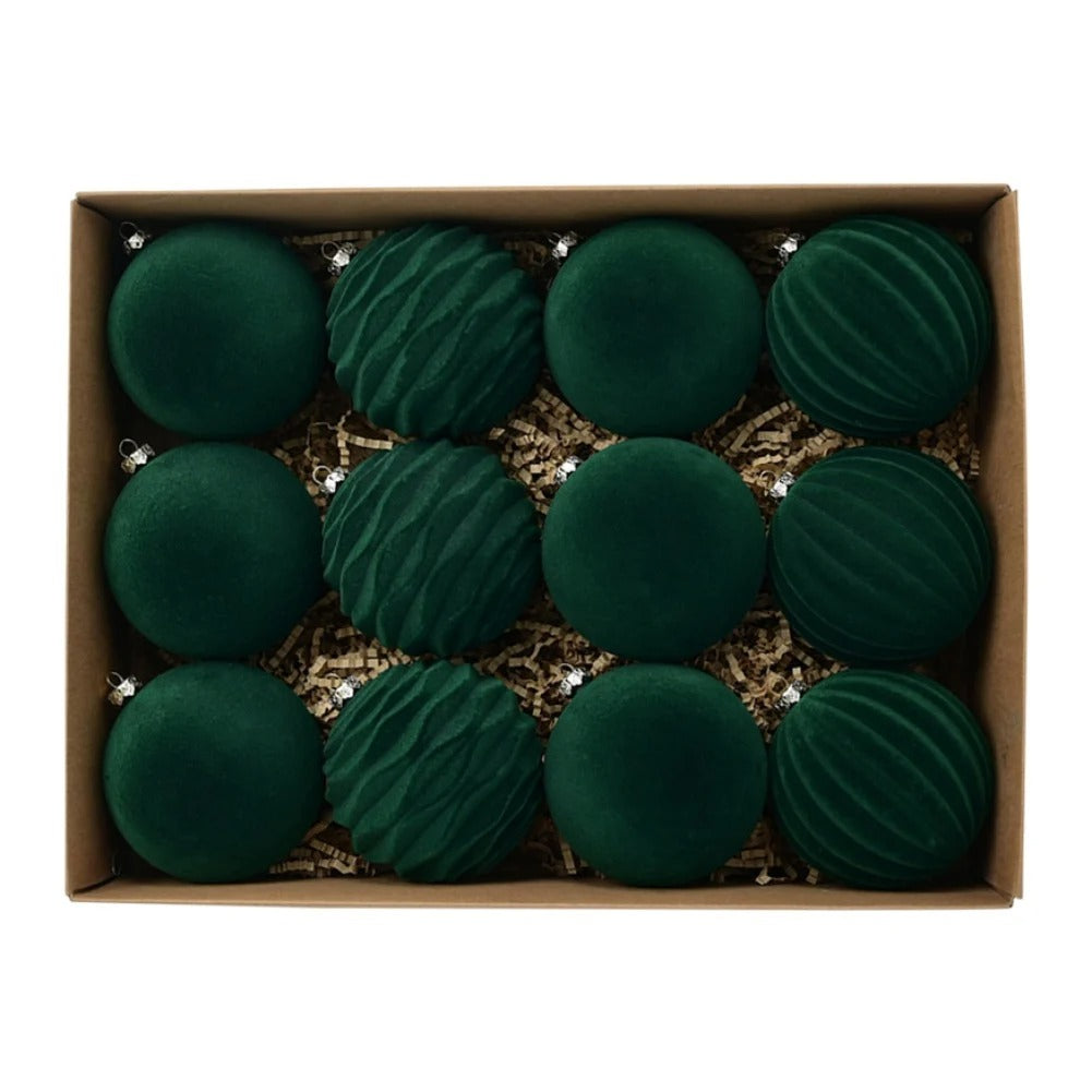 Christmas Velvet Baubles Ornaments Set of 12