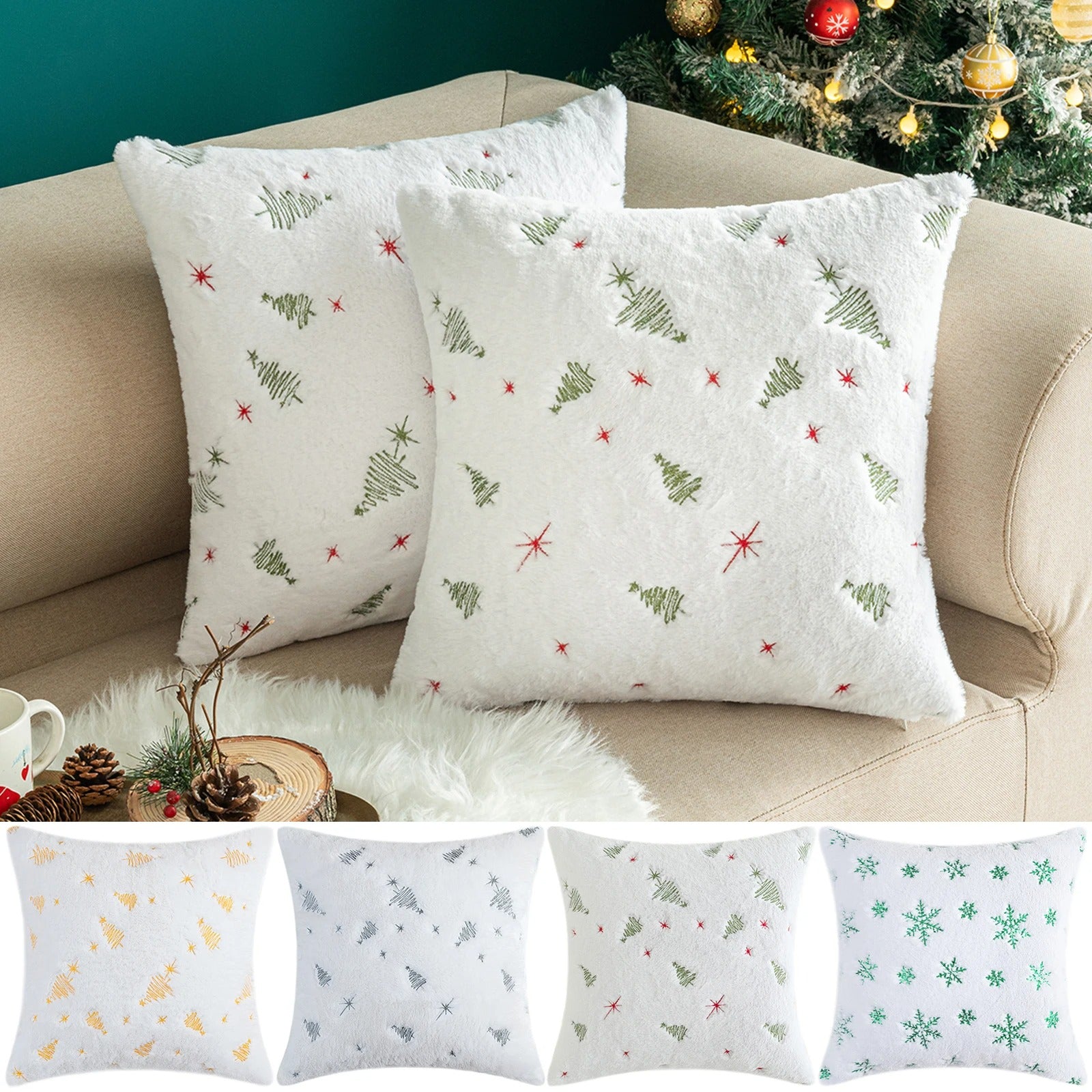 Tousled Christmas Tree Embroided Cushion Cover