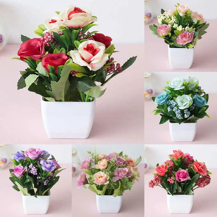 Multi-Colour Rose Flower Artificial Potted Plant