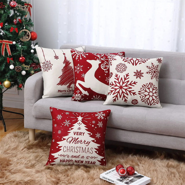 Holiday Cheer Christmas Cushion Cover Set (Set of 4)