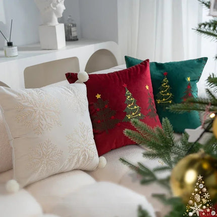 Christmas Tree Embroided Cushion Cover