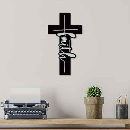 Faith Cursive Cross Metal Wall Art