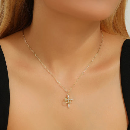 Rhinestone Cross Crown Pendant Necklace