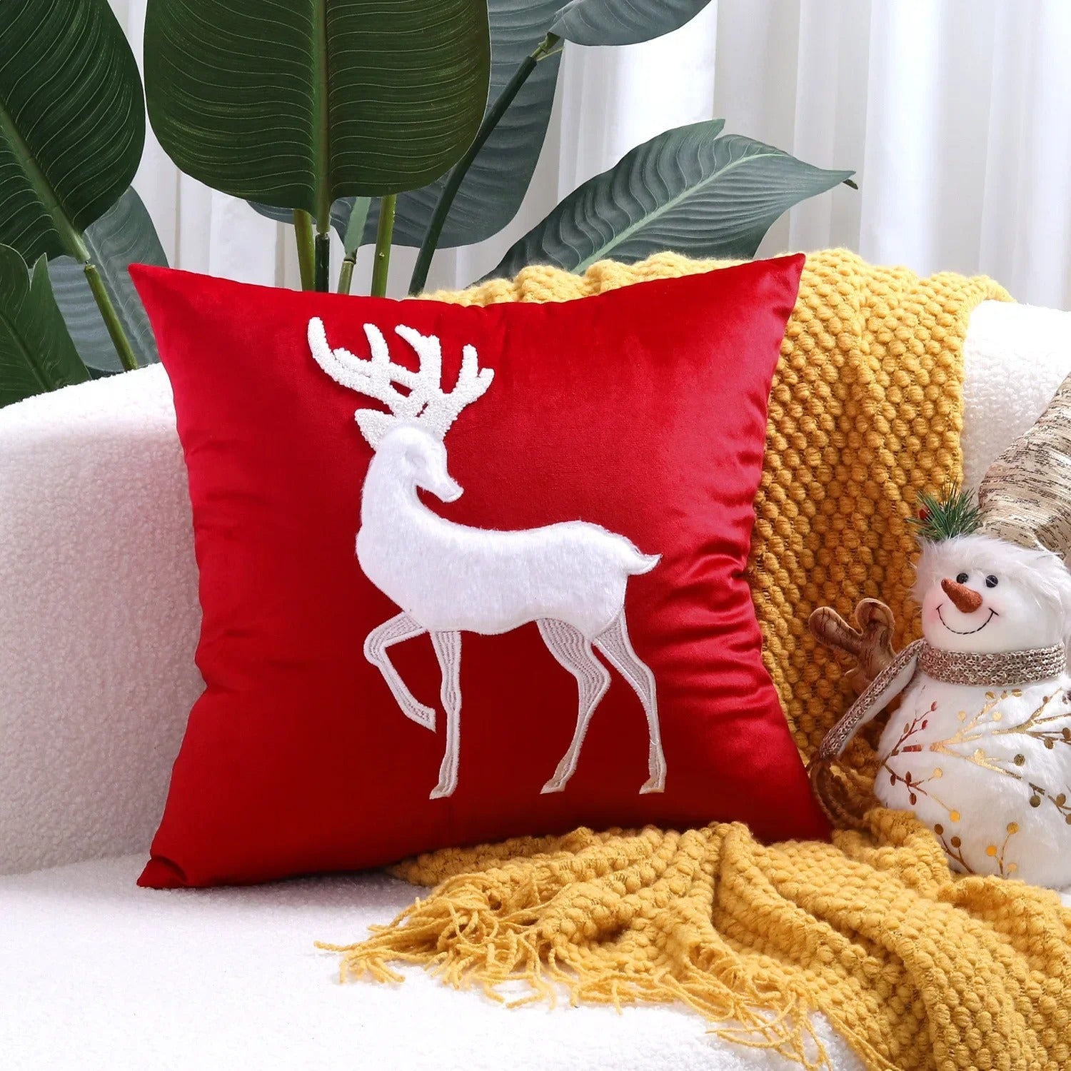 Christmas Reindeer Embroided Cushion Cover
