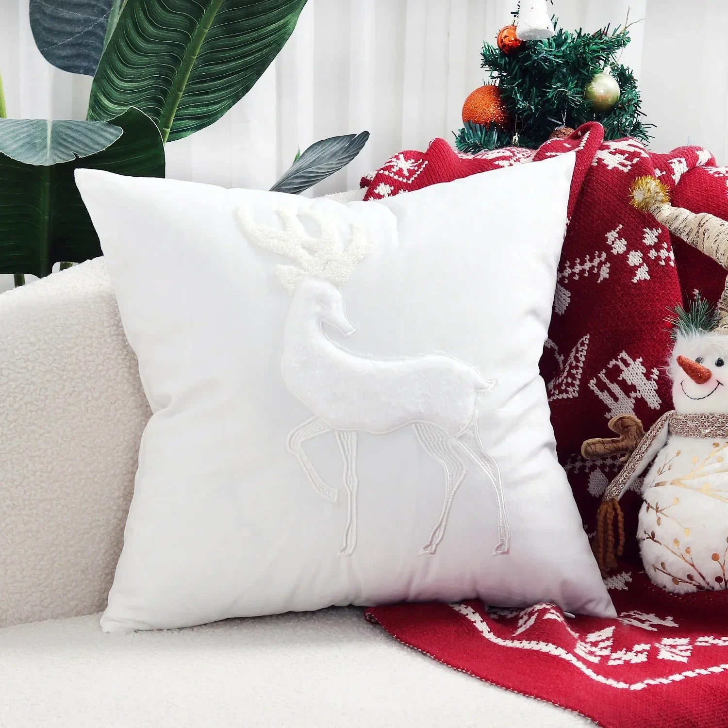 Christmas Reindeer Embroided Cushion Cover