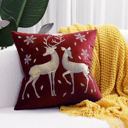 Christmas Reindeer Embroided Cushion Cover