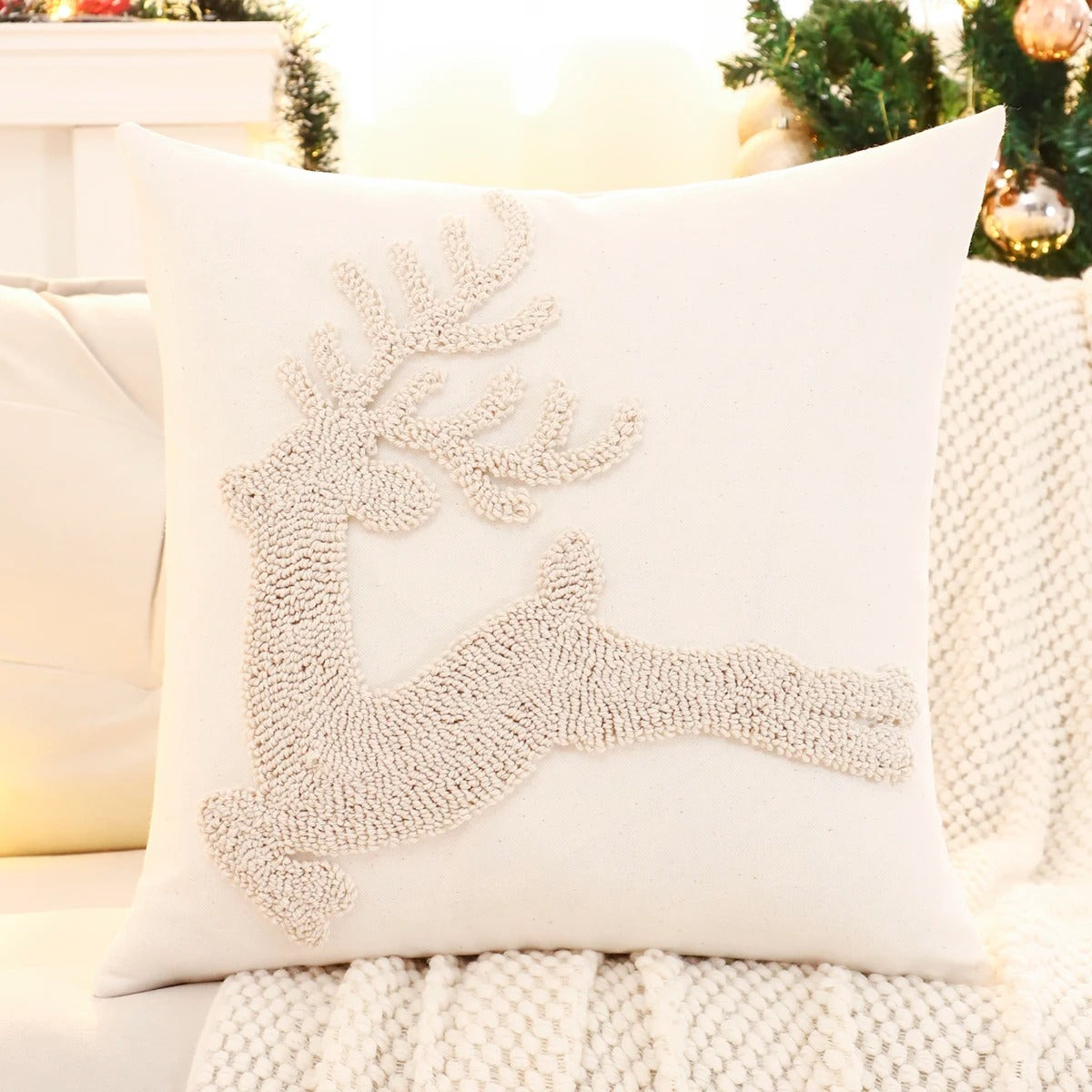 Frosted Christmas Embroidery ThrowCushion Cover