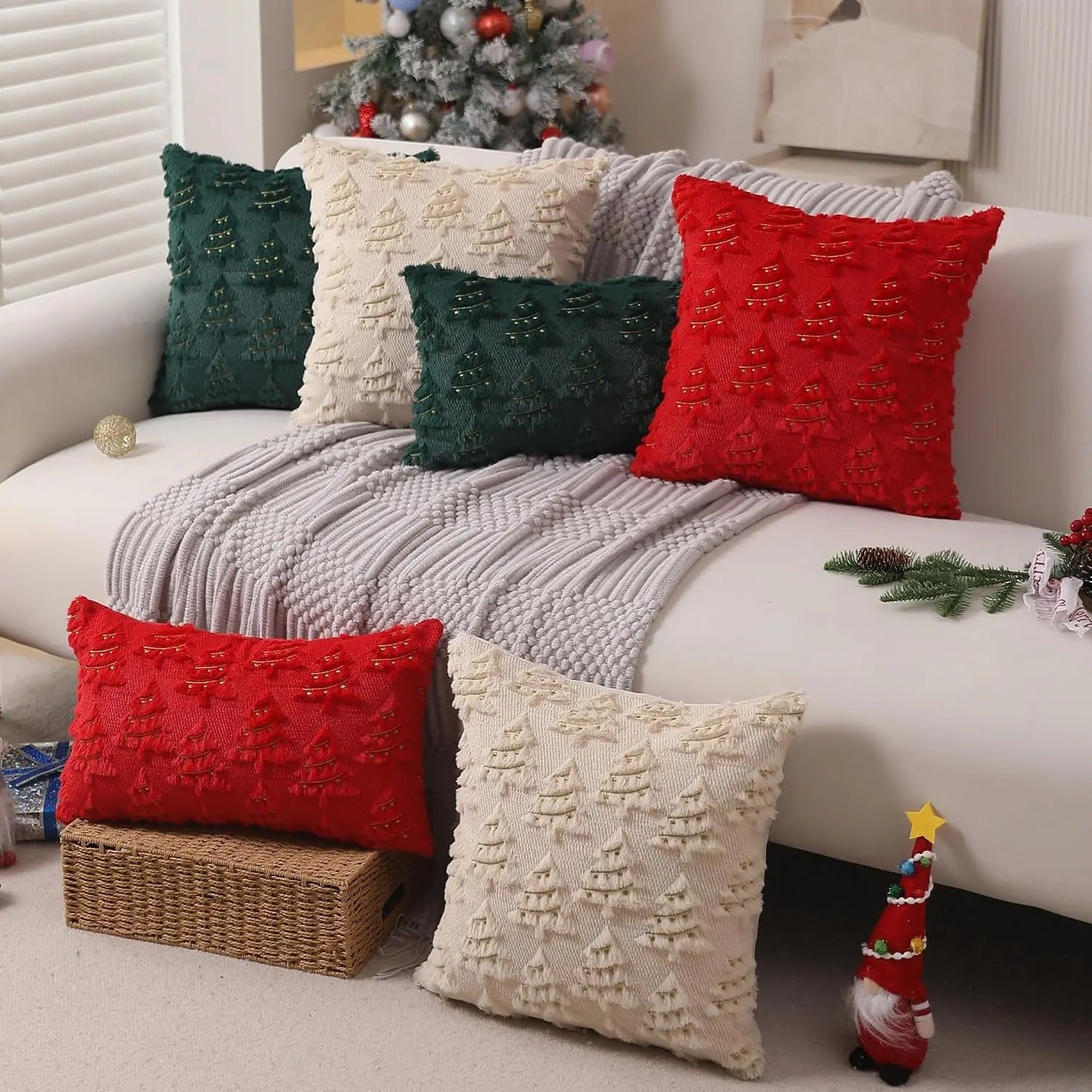 Christmas Tree Lights Fur Cushion Covers