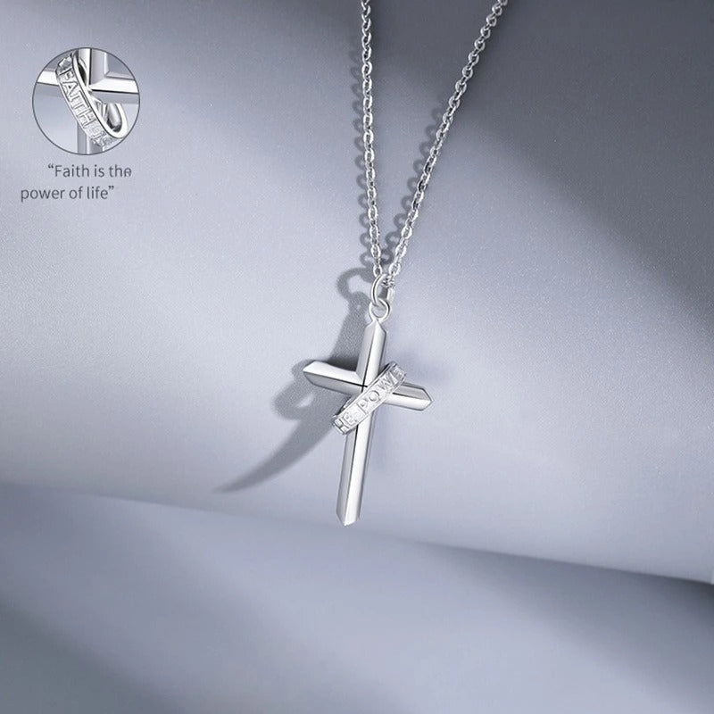 Veritas Sterling Silver Bible Verse Cross Necklace