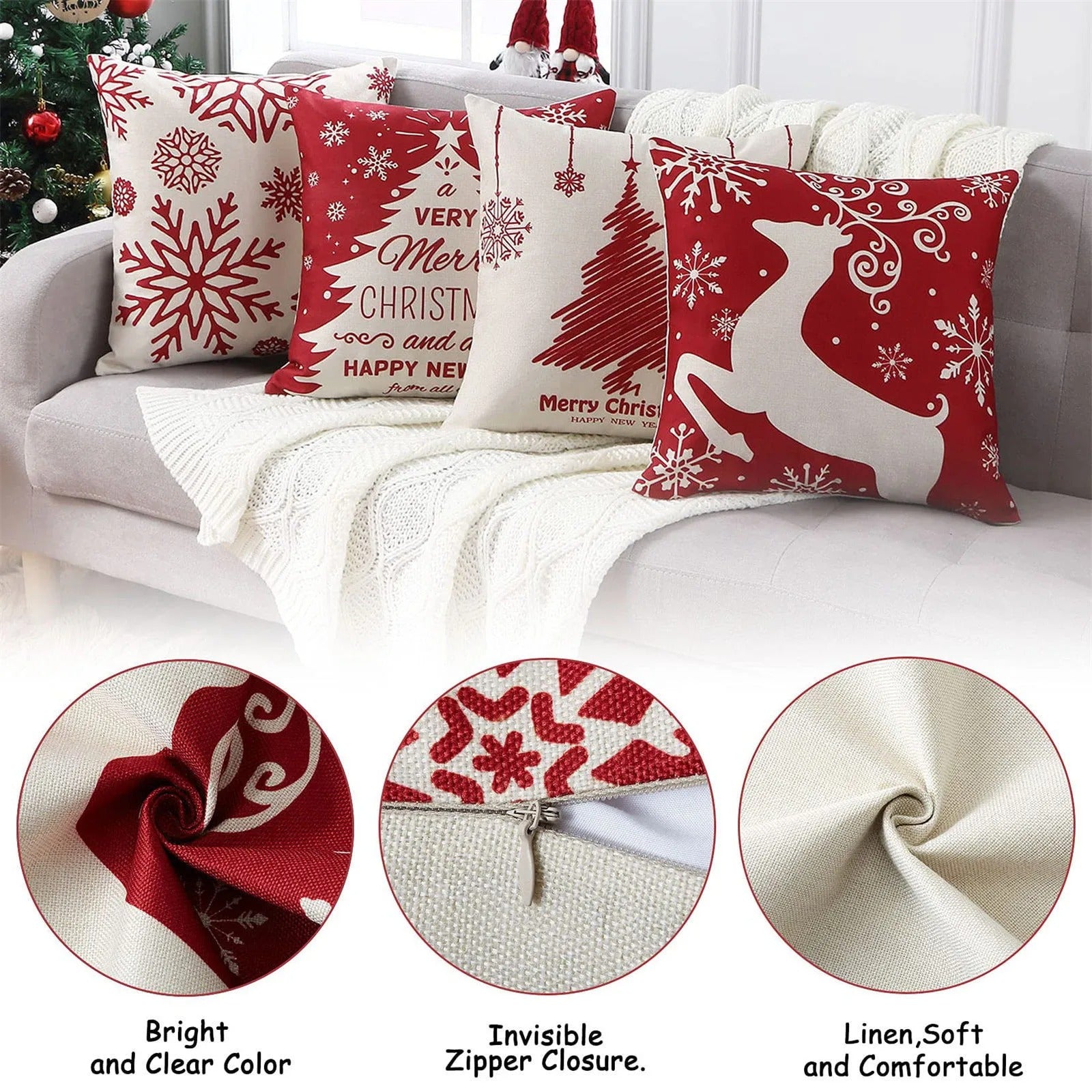 Holiday Spirit Christmas Cushion Covers (Set of 4)