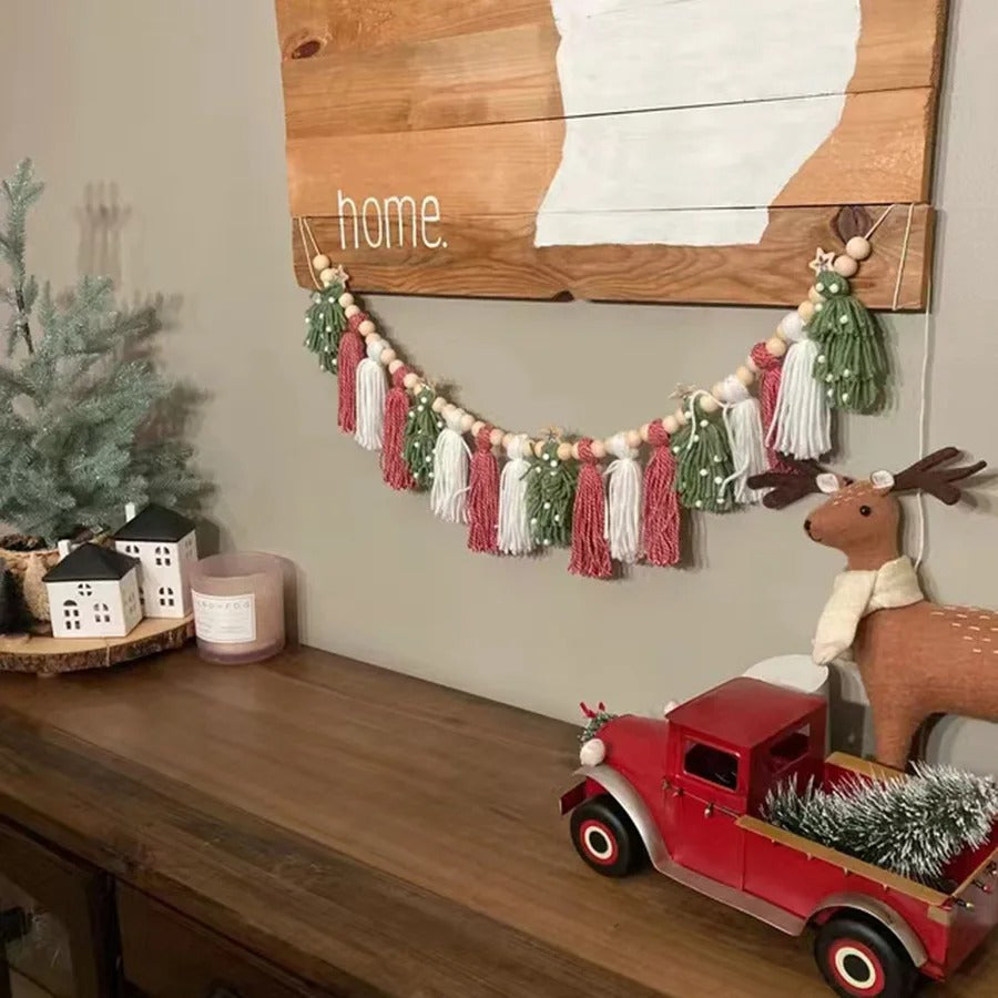 Christmas Wood Bead Garland with Tassels