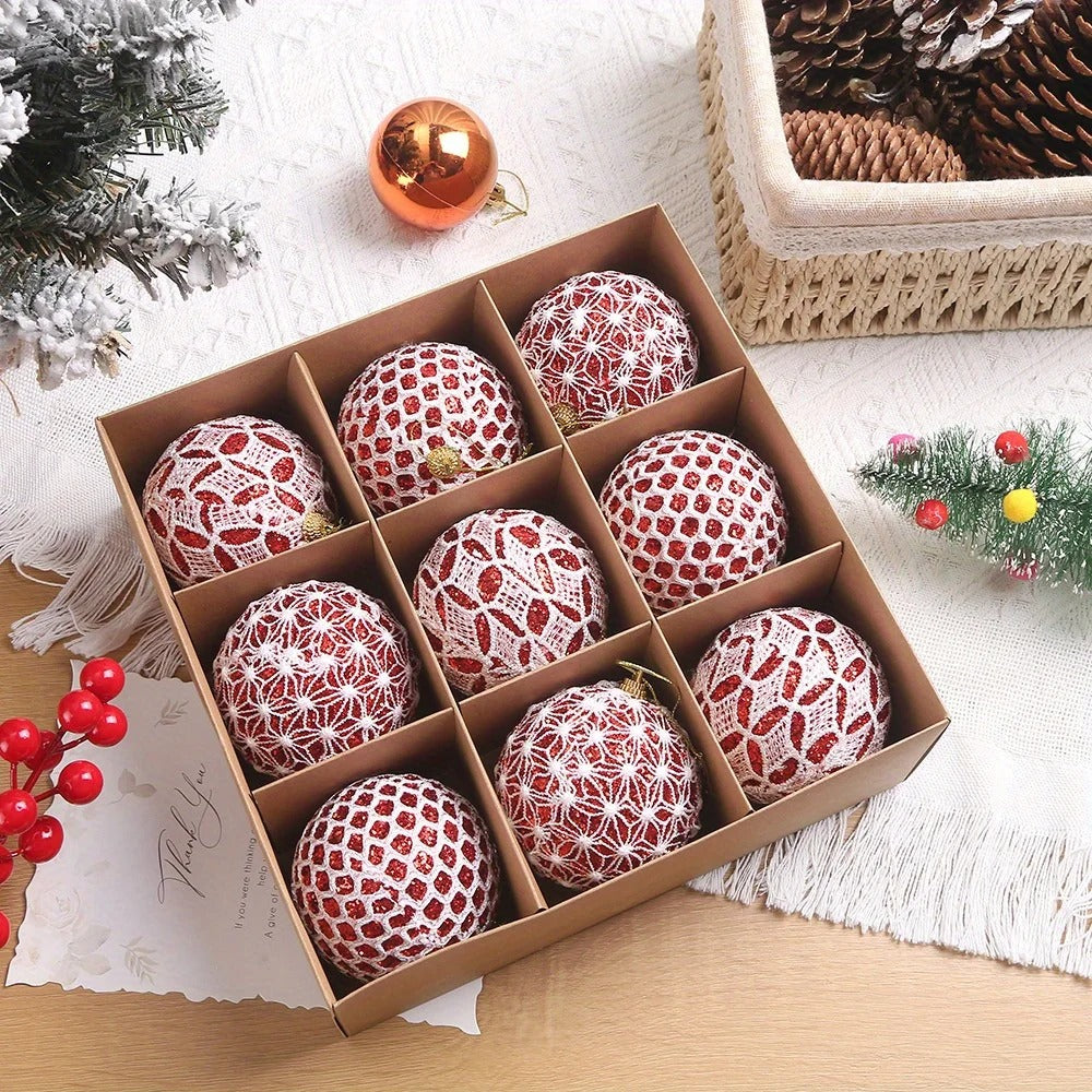 Glossy Christmas Balls Ornaments Set of 9