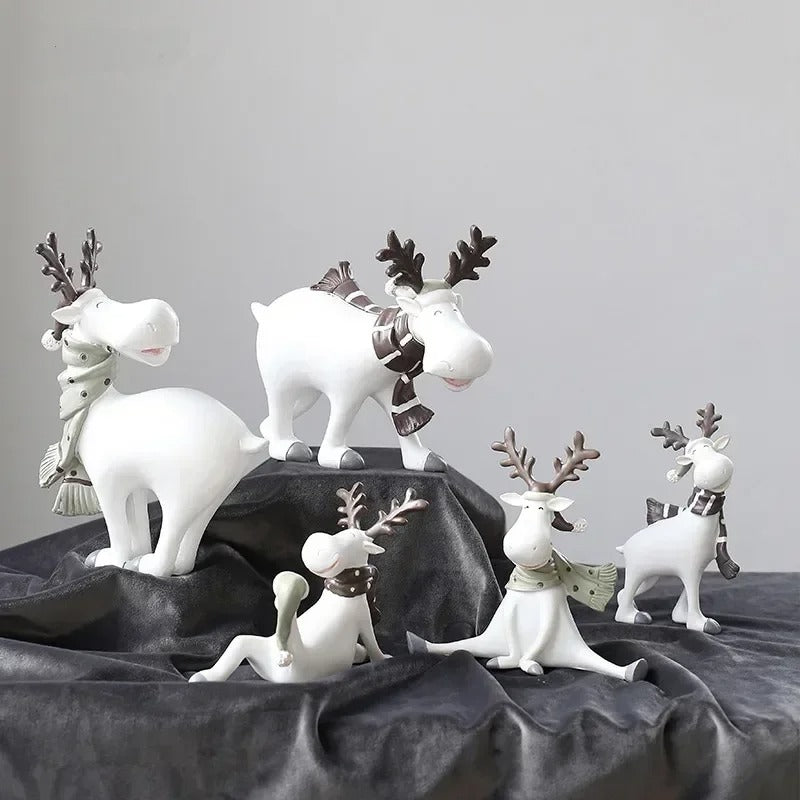 White Winter Reindeer Figurines