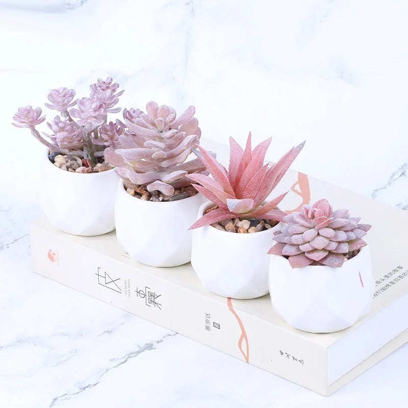 Pink Flocking Artificial Pot Plants