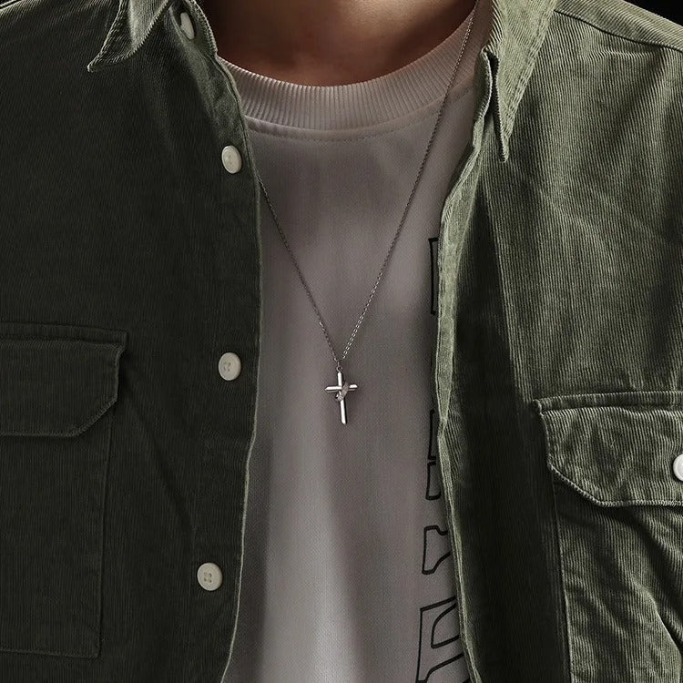 Veritas Sterling Silver Bible Verse Cross Necklace
