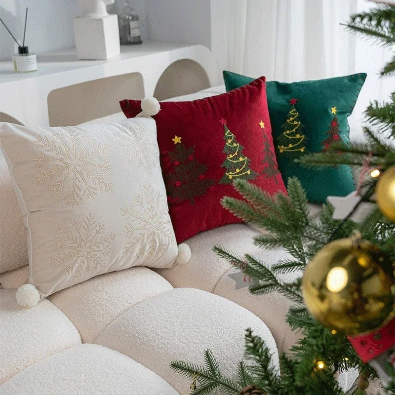 Christmas Tree Embroided Cushion Cover