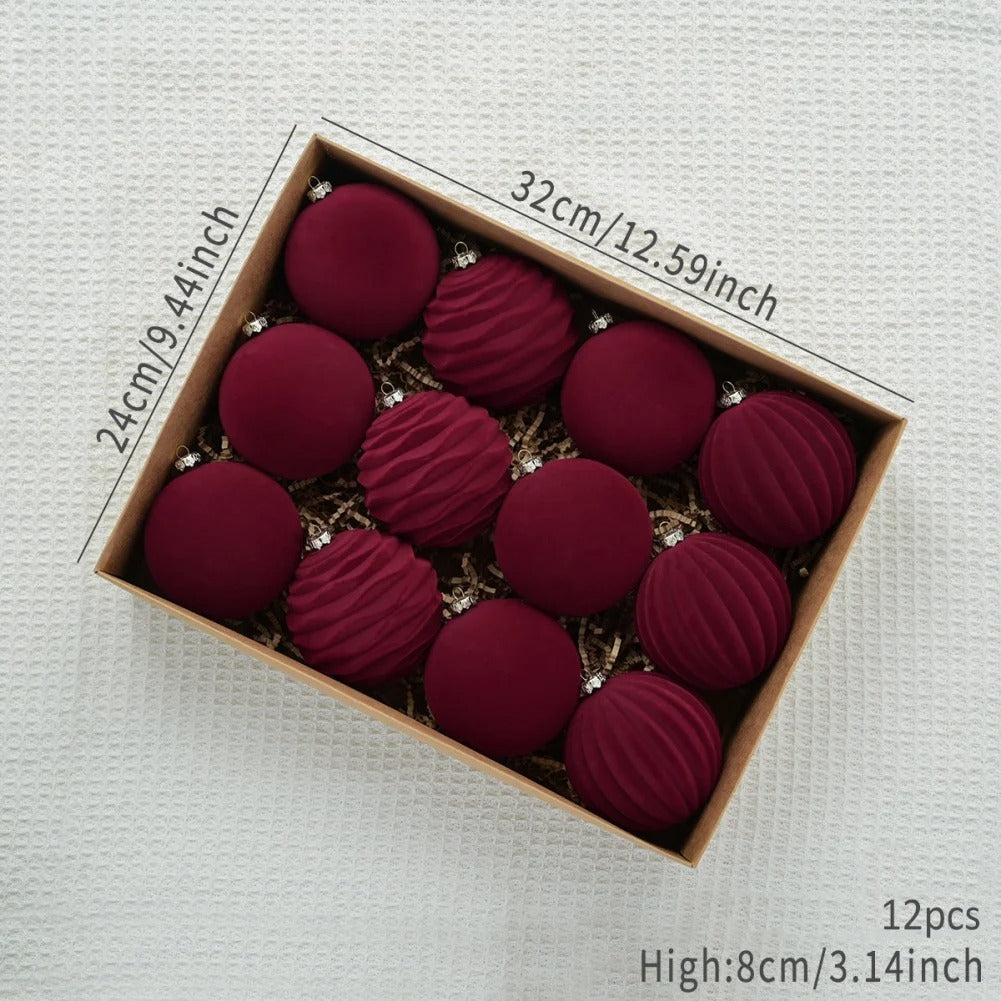 Christmas Velvet Baubles Ornaments Set of 12