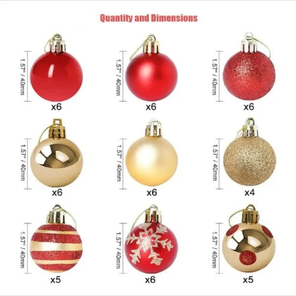 Gold & Red Christmas Tree Decorations Set of 50