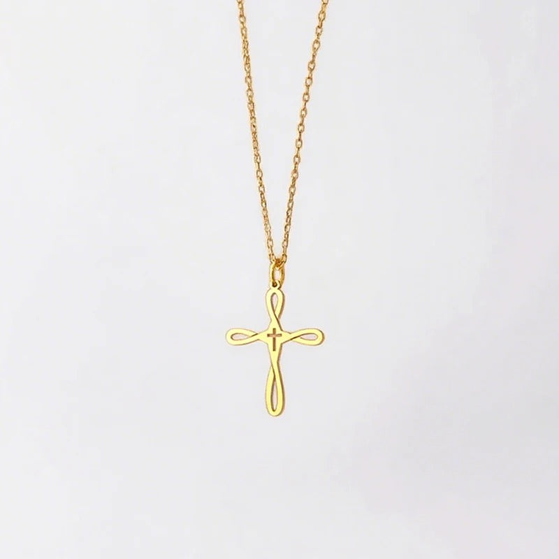 Stainless Steel Rounded Cross Pendant Necklace