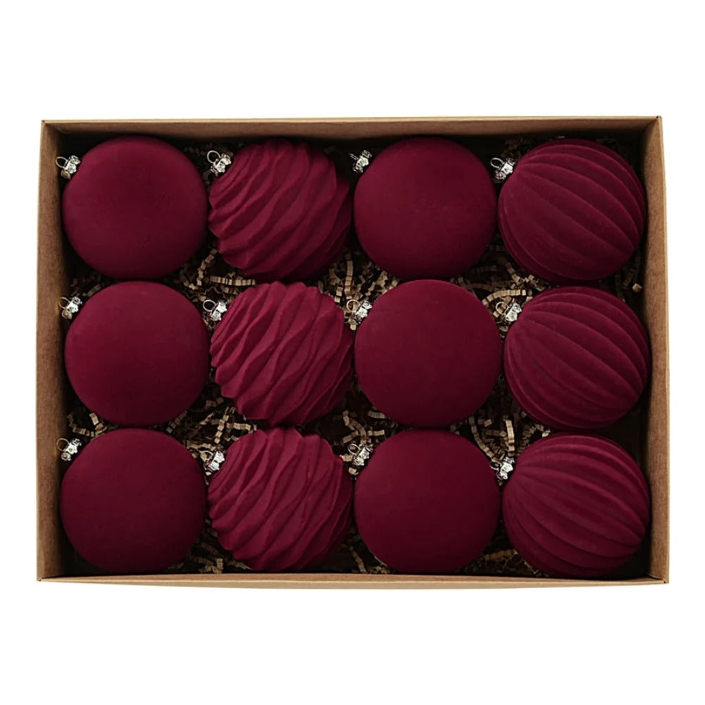 Christmas Velvet Baubles Ornaments Set of 12