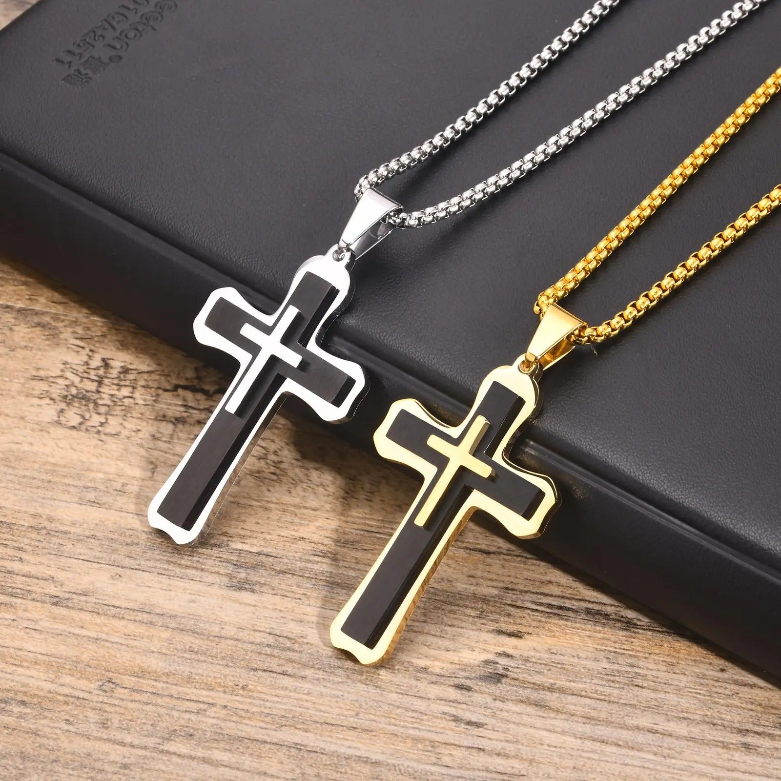 Stainless Steel 3-Layer Cross Necklace