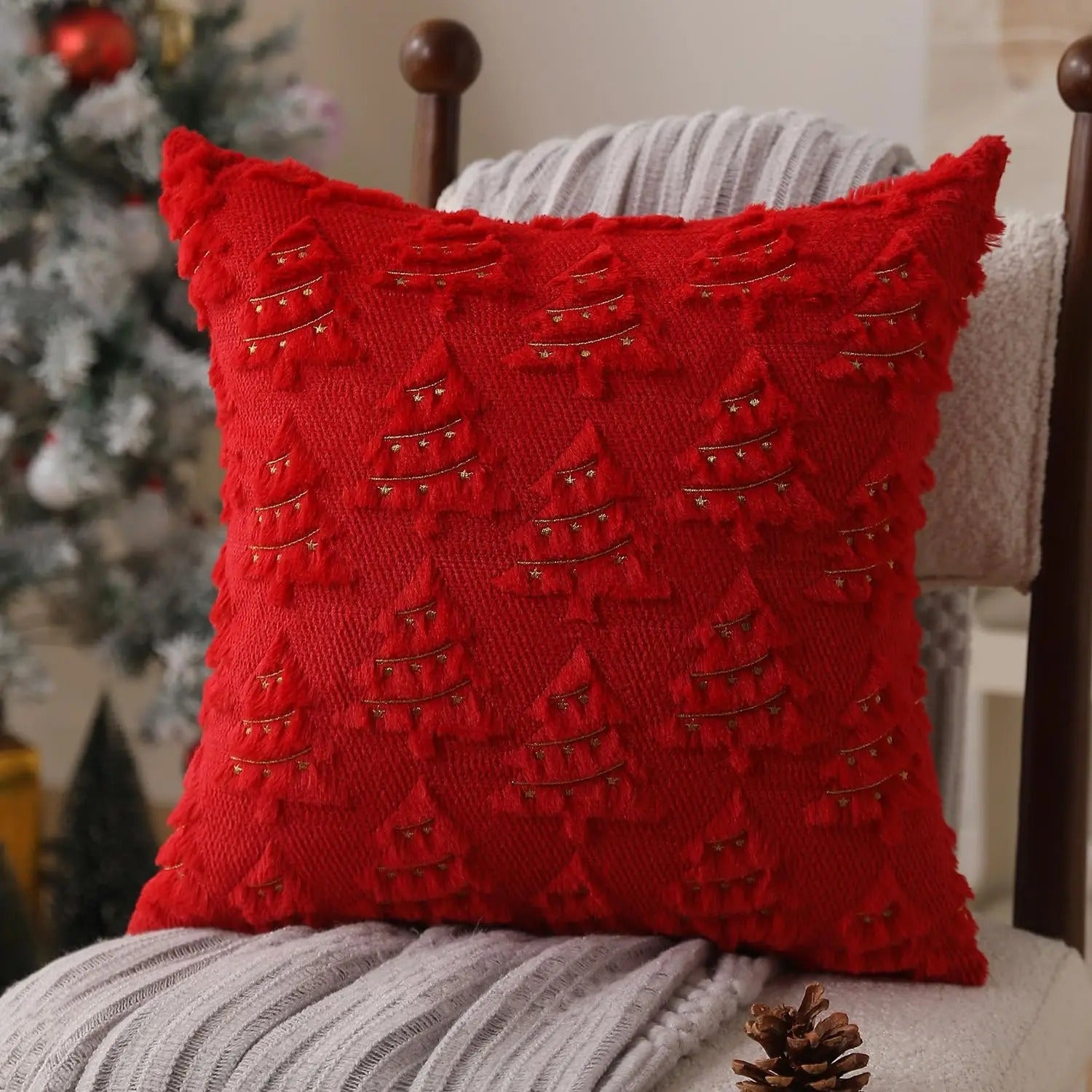 Christmas Tree Lights Fur Cushion Covers