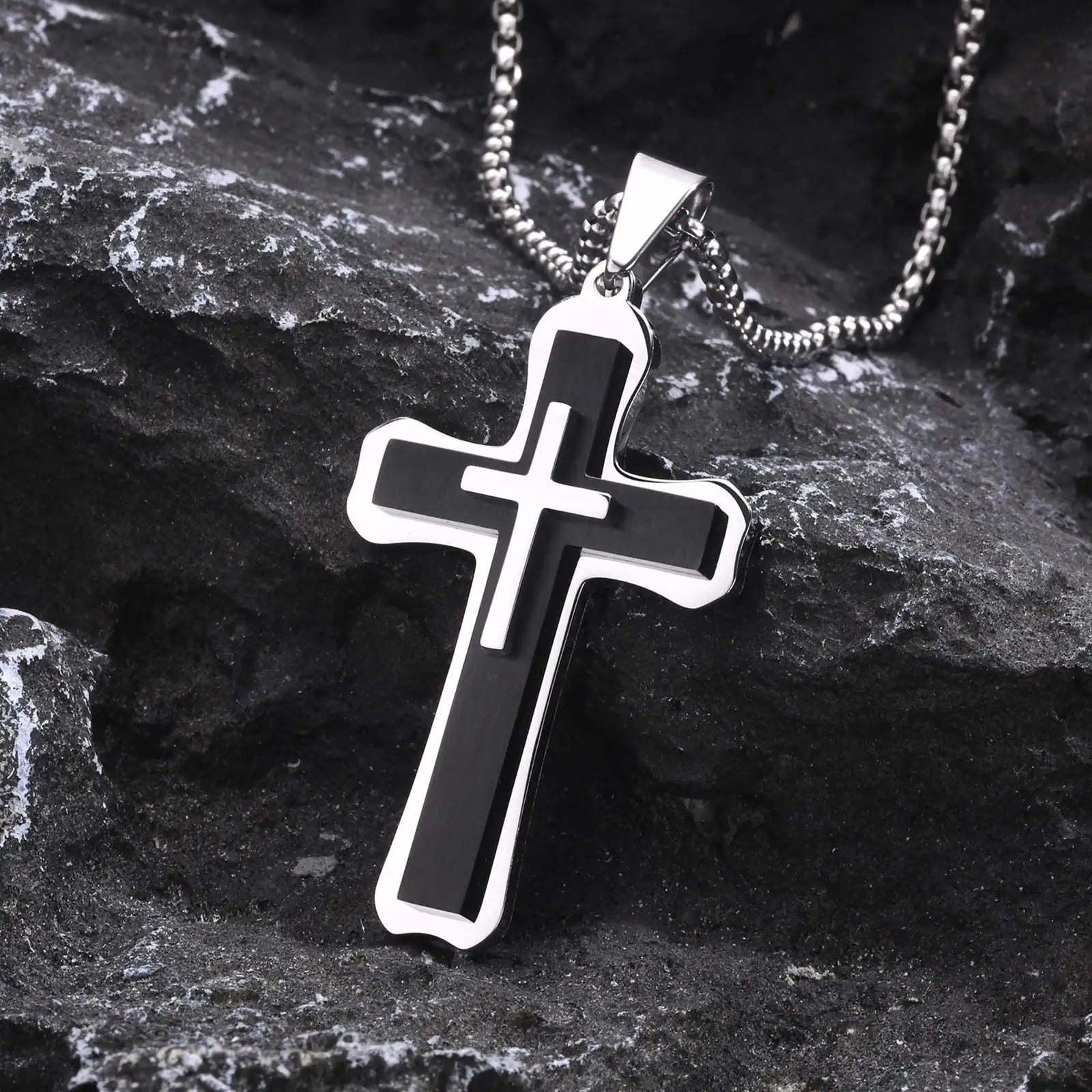 Stainless Steel 3-Layer Cross Necklace