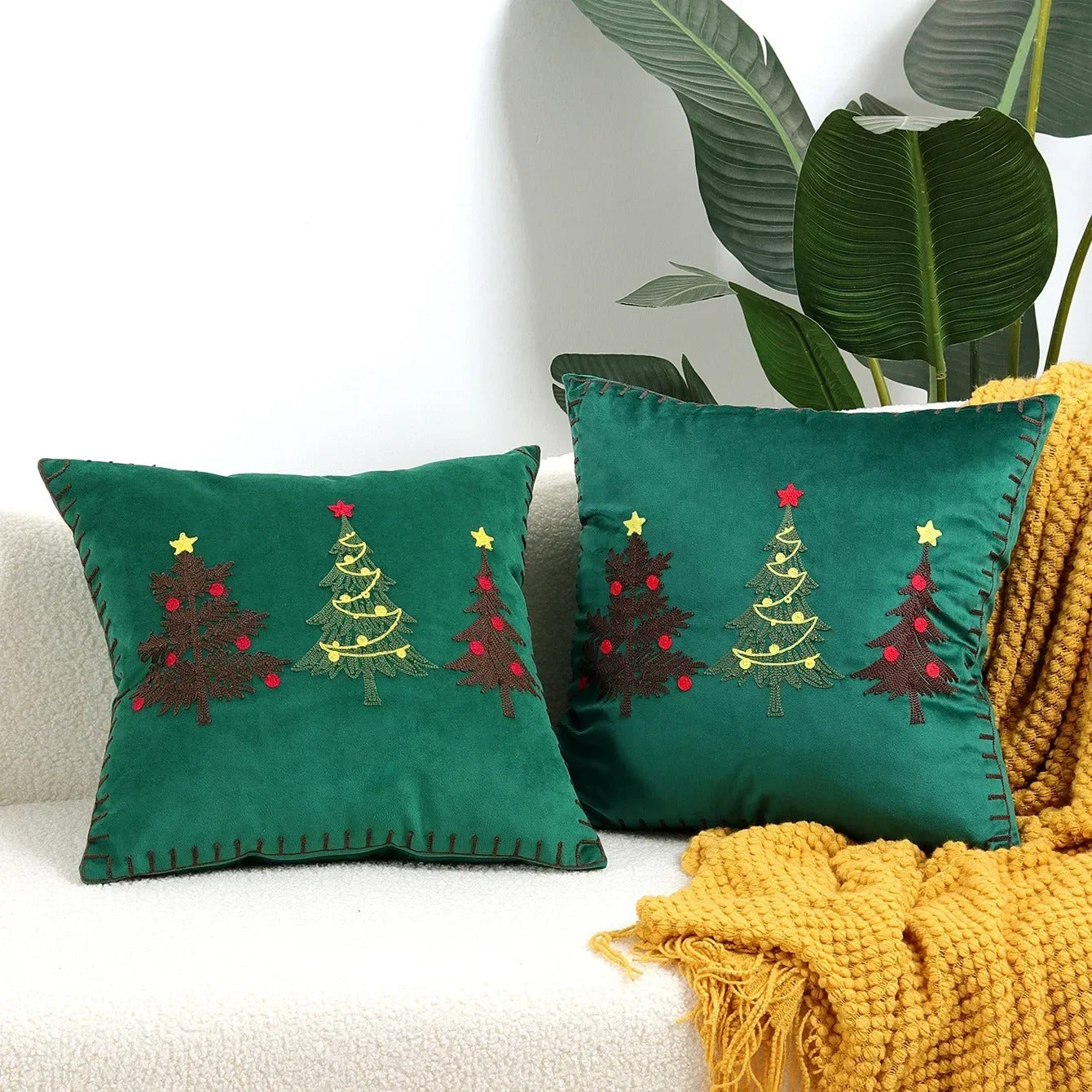 Christmas Tree Embroided Cushion Cover