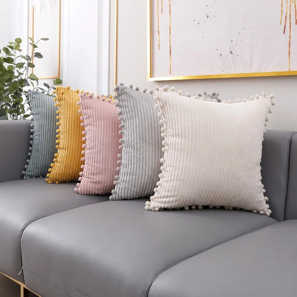 Pom Pom Corduroy Cushion Cover