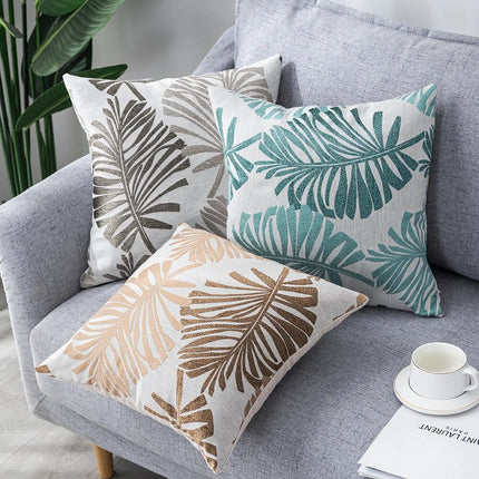 Leaf Embroidered Cushion Cover