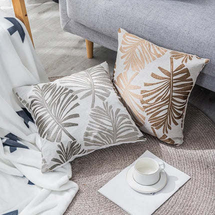 Leaf Embroidered Cushion Cover