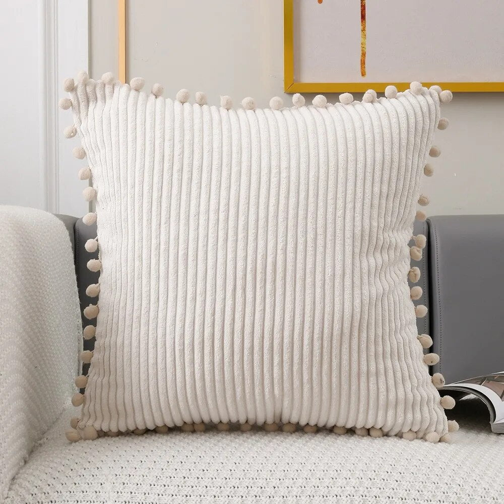 Pom Pom Corduroy Cushion Cover